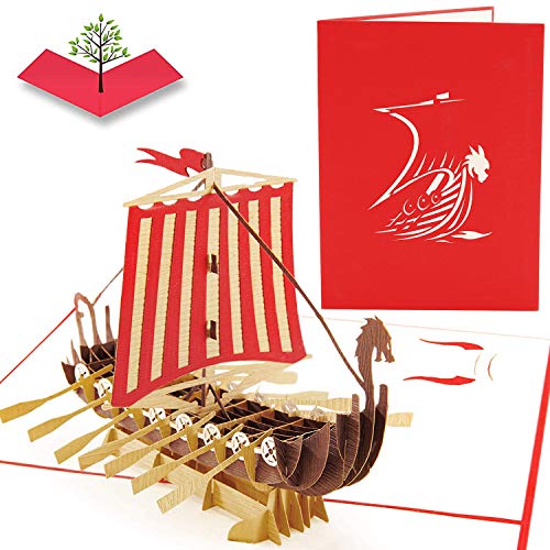 PopLife Warrior Viking Ship 3D Pop Up Card voor alle gelegenheden - Happy Anniversary Pop Up Vaderdag Kaart, Pop Up Verjaardagskaart voor mannen, Pensioenkaart - voor papa, voor echtgenoot, voor zoon, voor opa