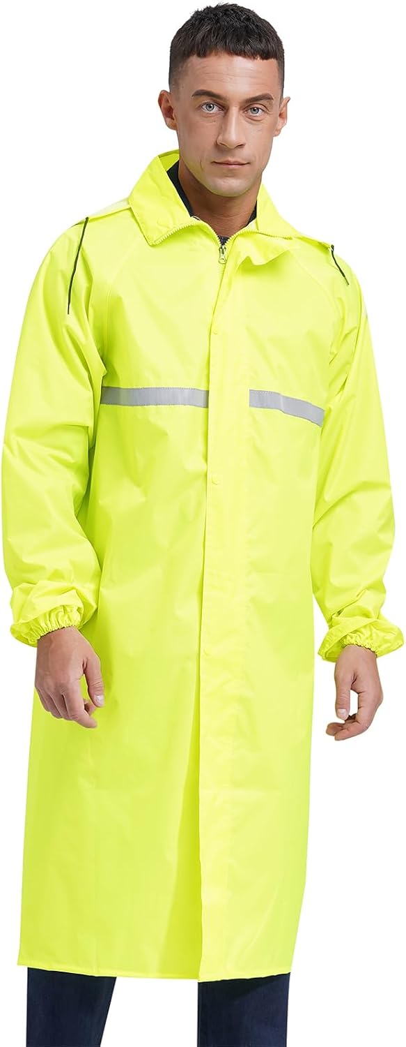 Men's Long Hooded Raincoat Safety Waterproof Emergency Rain Jacket Poncho Windbreaker