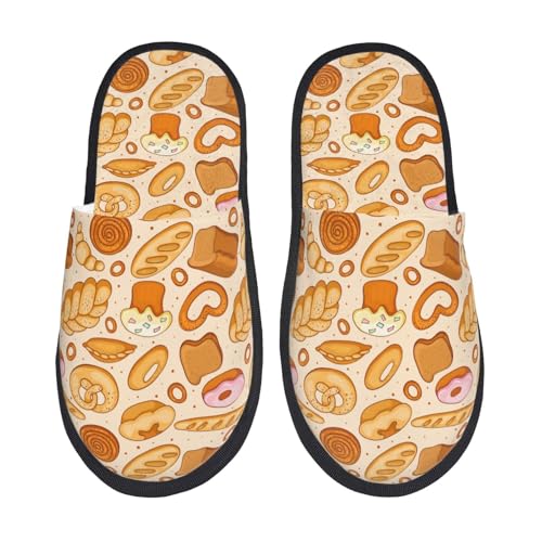 Various Bread Print Women'S Fuzzy Slip On Indoor Outdoor Winter House Slippers