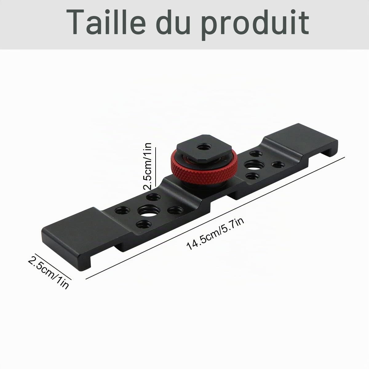 Flash Bracket Fixation Support Sabot - Double Rail Barre D'extension en Alliage Aluminium avec Trous Vis 1/4" 3/8" pour Lumière Led Trépied Light Microphone Monopode Dslr Reflex , Noir