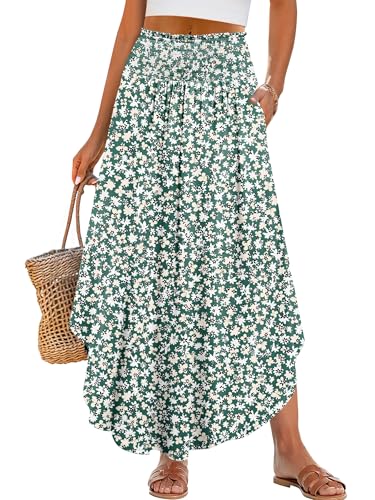 Image of ANRABESS Women's Maxi Skirts Summer Boho Floral High Waisted Flowy Swing Pleated Beach Long Skirt with Pockets