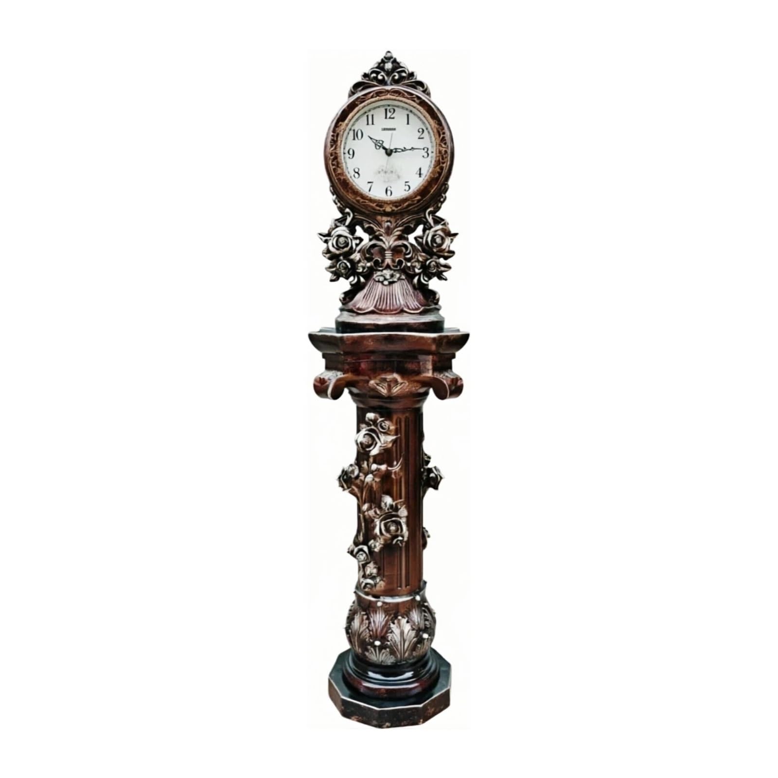 WANGHAI-666 Grandfather Clocks Floor Clock Quartz Silent Ornate Column Floral Pedestal for Living Room(Bruin)