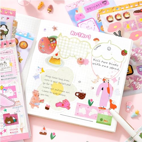 Image of 20 Sheets INS Style Cute Cartoon Sticker Book - Kawaii Stickers for Journaling Junk Journal Scrapbooking Planner DIY Crafts