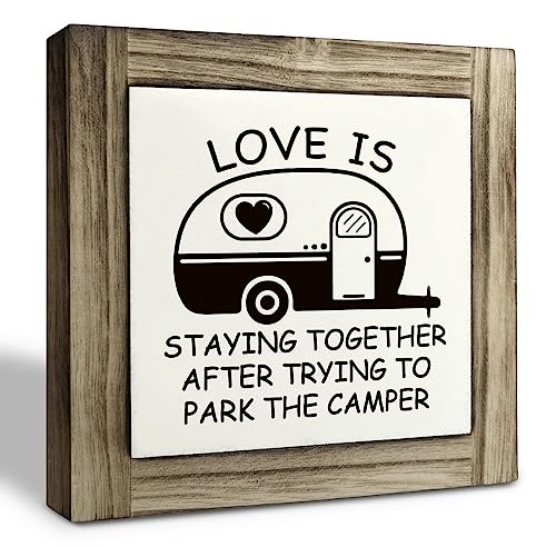 Camping Decor for Camper Wooden Sign Funny Camper Signs Camping Decor Plaque Happy Camper Wall Decor for RV Home Farmhouse Desk Shelf
