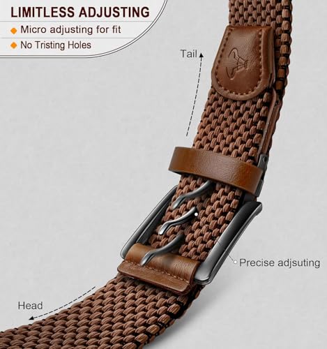 Image of Stretchable Reversible Braided Woven Fabric Belt for Men and Women, Fits on upto 36 inch waist size