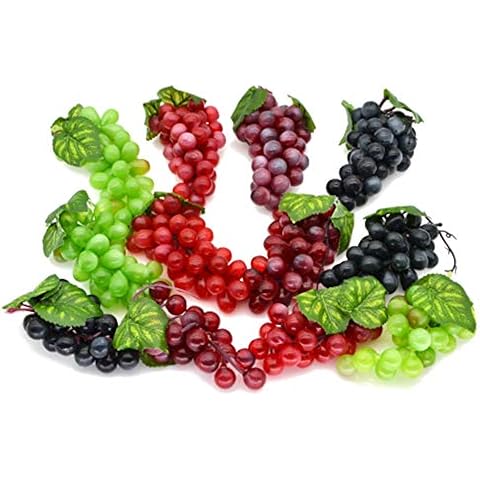 JEDFORE Assorted Artificial Grapes Cluster Rubber Frosted Grape Bundles Decorative Grapes Bunches for Vintage Wedding Favor Fruit Wine Decor Faux Fruit Props (Black, Red, Green, Purple - 12 Pack) Cover