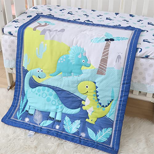 Wowelife Crib Bedding Set For Boys And Girls Blue, Premium 3-Piece Baby Bedding Set Dinosaurs, Nursery Crib Set, Breathable And Soft For Baby #TOP5