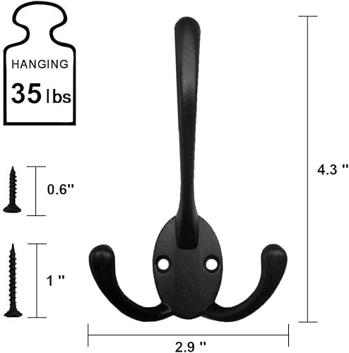 Miniatura 3 de Ganchos para colgar en la pared, paquete de 5 ganchos negros resistentes para bata, decorativos para abrigos colgantes individuales, toalla,