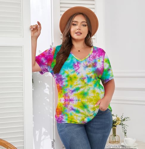 Image of ForHailey Women's Plus Size Short Sleeve Tee Shirt V Neck Basic Ladies Loose Fit T Shirt 1X-5X