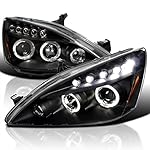 Spec-D Tuning Halo Projector Headlights LED Black Compatible with 2003-2007 Honda Accord 2/4Dr Left + Right Pair Headlamps Assembly