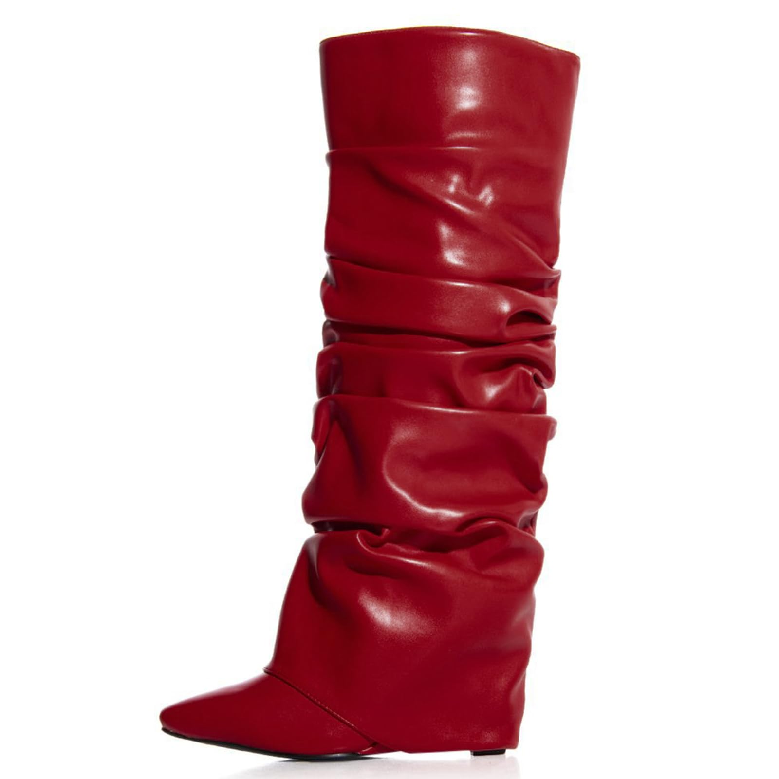 Yishaweiqi Botas De Mezclilla Plegables Para Mujer, Tacón De Aguja, Hasta La Rodilla, Punta Alta, Pantorrilla Ancha, Botas De Tiburón Para Otoño, Azul (Denim), 10