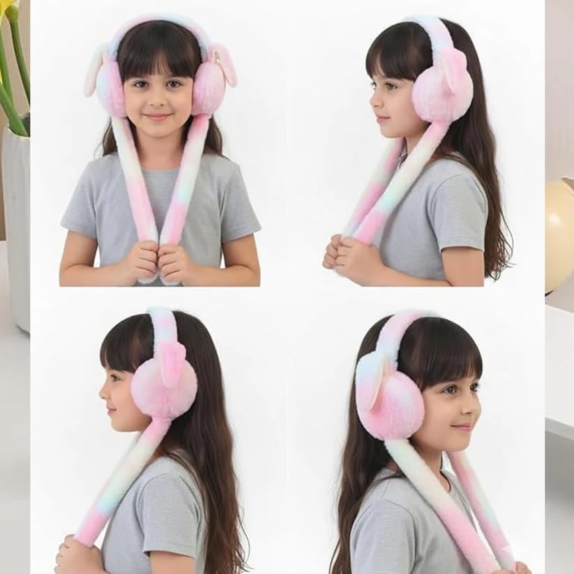 Cute Bunny Moving Ear Earmuffs for Kids | Soft Plush Winter Ear Warmers | Press-to-Move Rabbit Ears Headphones Style 4