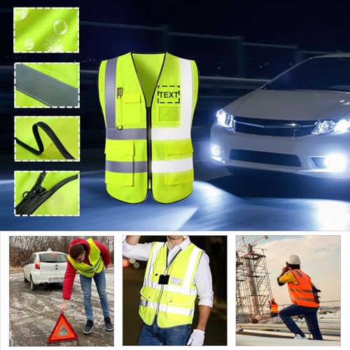 Farbely Benutzerdefinierte Reflektierende Sicherheitsweste, Gut Sichtbare Personalisierte Sicherheitsweste mit Logo, Klasse II-Netzweste für Damen und Herren, Bauweste