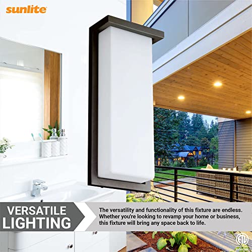 Image of Sunlite 81481 14 inch Modern LED Wall Sconce Light, Outdoor Fixture, Adjustable 3 CCT 3000K-5000K, 20 Watts, 1100 Lumens, Opal Shade, Oil Rubbed Bronze, Indoor for Bathroom, Garage, Hallways & Entryways