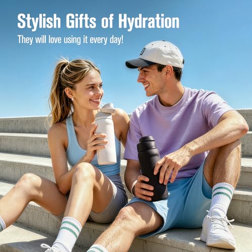Image of Coolflask MegaSip Insulated Water Bottle 24 oz with Straw, Stainless Steel Water Bottles Leak-Proof, 24+ Hours Cold, BPA-Free Dishwasher Safe, Water Flask for Sports Gym Work Office, Glacier White