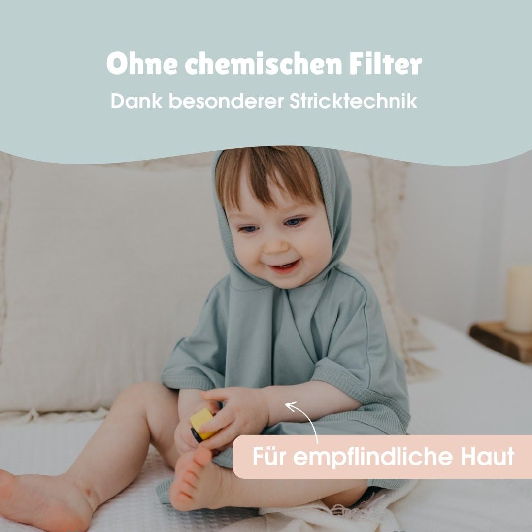 emma & noah UV-Poncho für Kinder, UPF 40+, geprüft nach EN 13758, mit Kapuze, ohne Chemie, aus Bio-Baumwolle & Bambus-Viskose