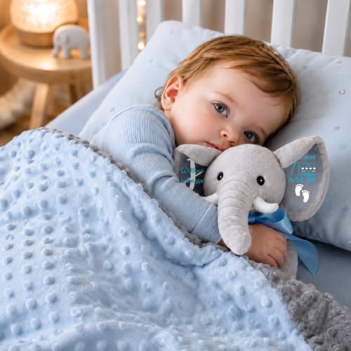 Image of Personalized Baby Blanket with Elephant Set for Baby Boy Gifts | Custom Baby Blanket with Name, Customized Blankets & Elephant Gift Set for Birthday, Flannel Dot Swaddle Gift for Baby Shower