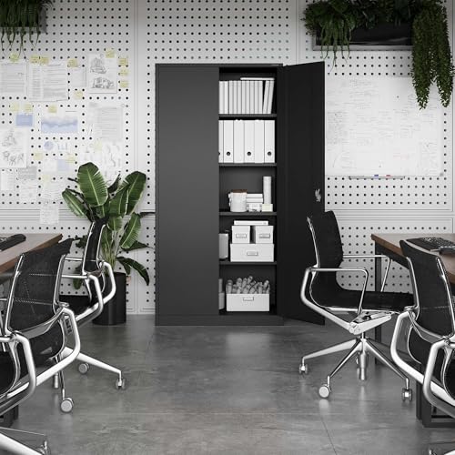 Jan Nowak Metallschrank Jan 185 x 90 x 40 cm - Metall Aktenschrank Abschließbar mit 2 Türen, Mehrzweckschrank mit 5 Ebenen, Büroschrank aus Stahlschrank mit Pulverbeschichtung - Anthrazit