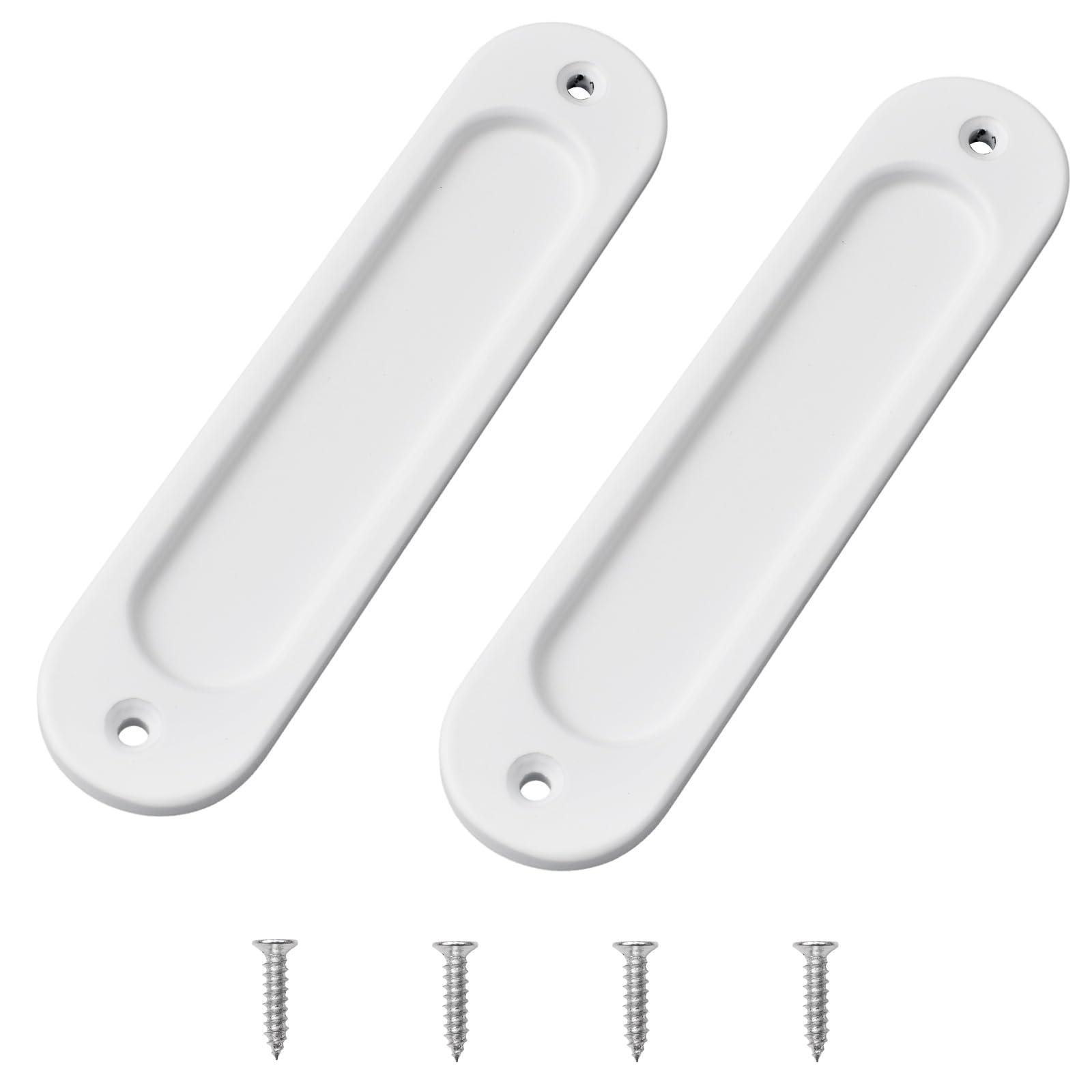 Morobor Warm White 2Pcs Oval Recessed Sliding Door Pulls, 15Cm Flush Pull Aluminum Alloy Closet Door Finger Pulls With Mounting Screws For Sliding Barn Door