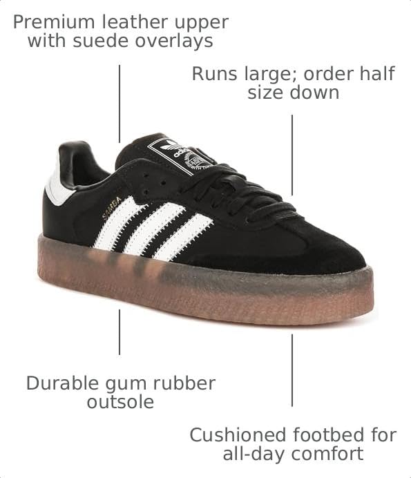 Image of adidas Sambae WMNS Shoes, Core Black /Cloud White /Gold Metallic, Size 6.5