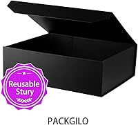 Vista 4 de 3 cajas de regalo extragrandes negras mate con tapa, 19 x 16 x 6 pulgadas, cajas de regalo gigantes magnéticas duras para regalos, ropa, bata