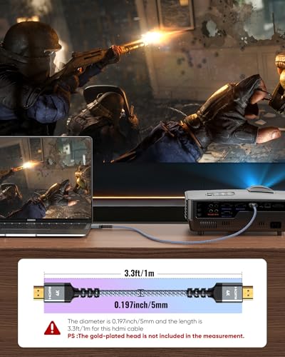 Image of Highwings 4K HDMI Cable 3.3FT /1m 4K@60Hz HDR Braided HDMI 2.0 Cord, 18Gbps High Speed with Ethernet /ARC, 3D, HDCP 2.2, ARC, Compatible for PS-5 /4 /3 /4K HDTV /Monitor /Projector /Streaming Media