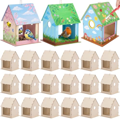 DoubleFill 20 Pack Wooden Bird Feeder Kits for Kids Make Your Own Bird Feeder Crafts Painting Kits DIY Birdhouse Building Crafts Children GITS for Outdoor Spring Summer Decor
