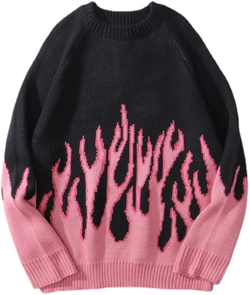 Y2K Hip Hop Oversized Sweater Fairy Grunge Flame Knitted Pullover