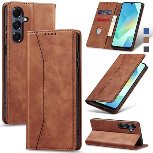 Image of Jasonyu Flip Wallet Case for Samsung Galaxy A16,Leather Magnetic Folio Cover with Card Holder,Kickstand - TPU Shockproof Durable Protective Phone Case,Brown