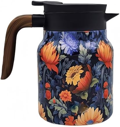 Théière Isotherme Vintage Raidley 1L - En Acier Inox, Avec Infuseur Intégré, Motif Floral, Conservation Chaleur