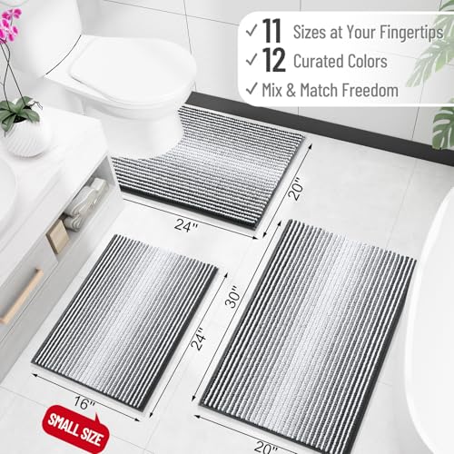 Image of OLANLY Bathroom Runner Rugs 44x24, Extra Soft Absorbent Chenille Striped Bath Rugs, Rubber Backing, Machine Wash Dry, Long Bath Mats for Bathroom, Tub, Shower, Home Decor Accessories, Dark Grey