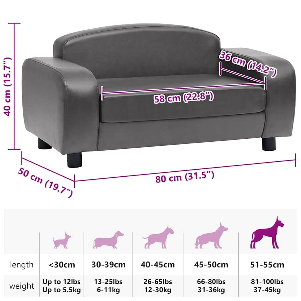vidaXL Hundesofa Grau 80x50x40cm Kunstleder Hundecouch Hundebett Haustiersofa
