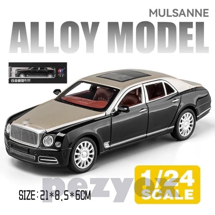 Image of Bentley MULSANNE 1:24 Diecast Scale Model Metal Pull Back Toy car for Kids with Openable Doors & Light, Music Toy Vehicle for Kids (Gold+Black)