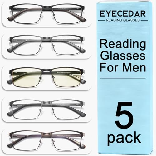 Image of EYECEDAR 5-Pack Reading Glasses Men Metal Frame Spring Hinges with Computer Readers for Men 1.25