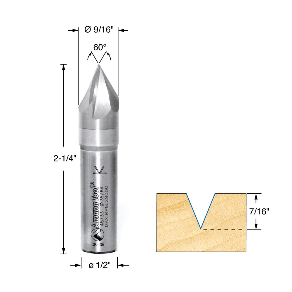 Amana Tool 49342 - Set di punte in carburo, 15 mm (19/32) D x 11,5 mm (7/16) CH x 1/4 SHK