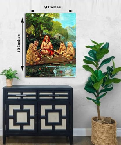 Image of Sikhash Raja Ravi Varma Canvas Paintings Classic Art, Indian Art, Famous Artist, Wall Painting for Living Room, Bedroom, Office, Unframed, Multicolor Fabric Size - 12x9 inches (30x23 cms, Shrimad Guru Adi Shankaracharya)