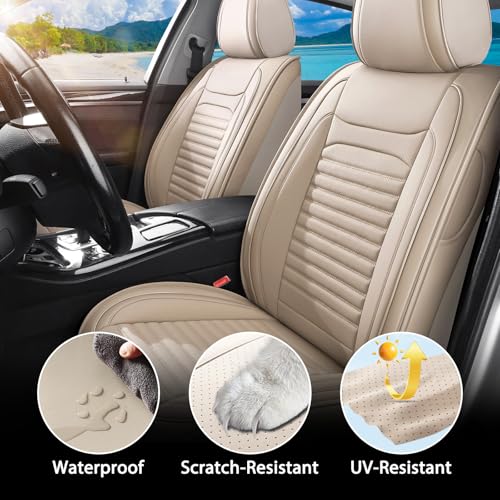 Image of Car Seat Covers Fit for VW Jetta 2007-2026(Beige,Front) | Full Coverage Faux Leather Seat Protector Waterproof Airbag Compatible and All-Weather Automotive Seat Covers