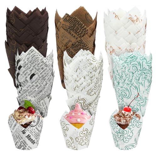 600 Pcs Tulip Cupcake Liners, 6 Style Baking Cups, Paper Wrappers Muffin for Tea Party Wedding Birthday Baby Shower Cake Candy Supplies