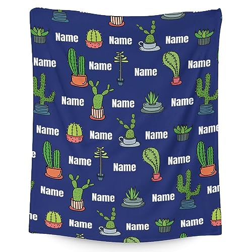 Custom Cactus Throw Blanket - Soft, Fuzzy & Warm - 30x40 Inches Small Blankets for Lap, Crib - Dark Blue Aesthetic Throws Gift for Cactus Lovers