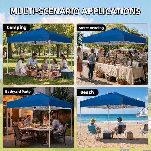 Image of 10x10FT Pop-Up Canopy Tent with Wheeled Carry Bag, Sandbags, Easy-Setup Outdoor Portable Gazebo Shelter and Sun Shade, Adjustable-Height Canopy for Events, Parties, BBQs, and Backyards (Blue)