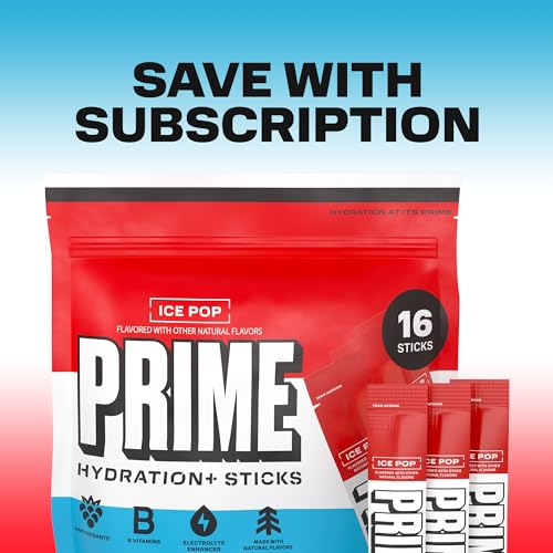 Image of PRIME HYDRATION+ Electrolyte Powder Sticks, Ice Pop, Sugar Free Hydration Drink Mix with Potassium, Magnesium & B Vitamins to Replenish Fluids, Caffeine Free, 16 Count