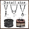 Kakonia 13Pcs Mens Bracelets Necklace Jewelry Set Adjustable Leather Bracelets Necklace for Men Black Brown Tribal Double Circle Pendant Necklaces Handmade Braided Bracelets (JJS07-B) #5
