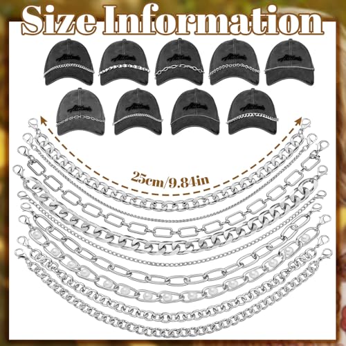 Image of Geyoga 9 Pcs Trucker Hat Chains Trucker Hat Charms Women Man Decoration Detachable DIY Metal Chain for Mesh Baseball Cap(Silver,Simple)