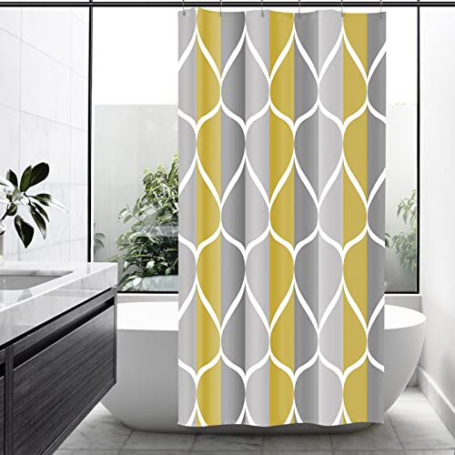 Gelbchu Gray Yellow Stall Half Fabric Shower Curtain W 36 x H 72, Waterproof Design and Polyester, Quick-Drying, Weighted Hem, Short Shower Curtains Set for Bathroom, Machine Washable with 8 Hooks