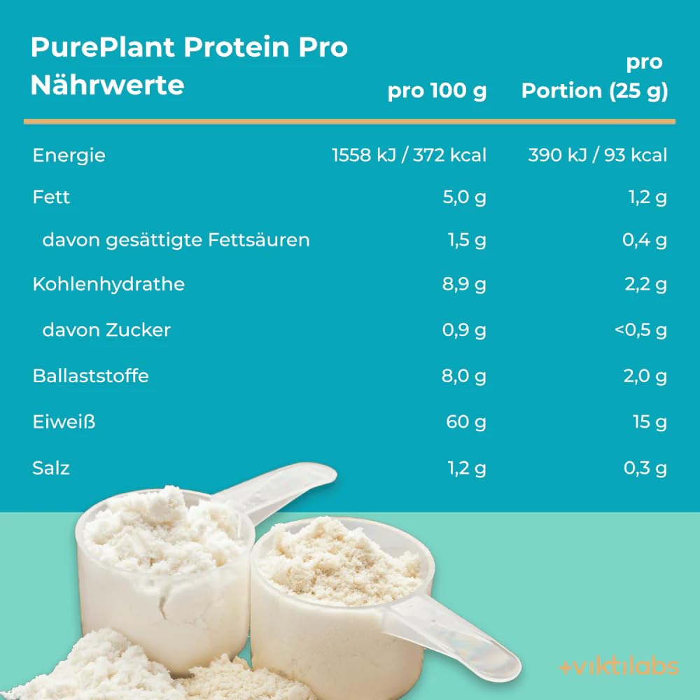 PurePlant Protein Pro - Vanille - vegan - pflanzliches Protein aus Reis & Erbsen - mit Enzymen, Probiotika & Ballaststoffen - 25 g pro Tag - 750 g