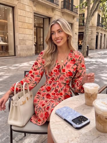 Image of Dokotoo Womens Dresses Boho Floral V Neck Long Sleeve Smocked Elastic Waist Casual A-Line Mini Dress Sundress