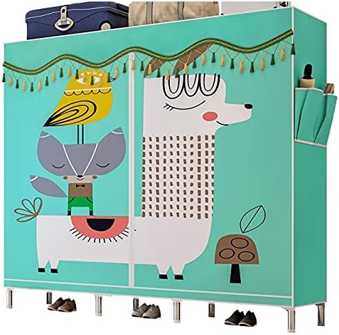 Simple Cloth Wardrobe 25mm Bold Reinforced Full Steel Frame Household Double Large Economical Storage Wardrobe - (Color: Red)