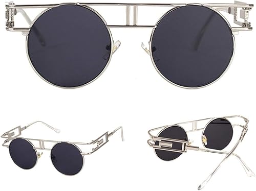 Miniatura 4 de kachawoo Gafas de sol redondas góticas steampunk para hombre, gafas de sol de metal retro, accesorios para mujer