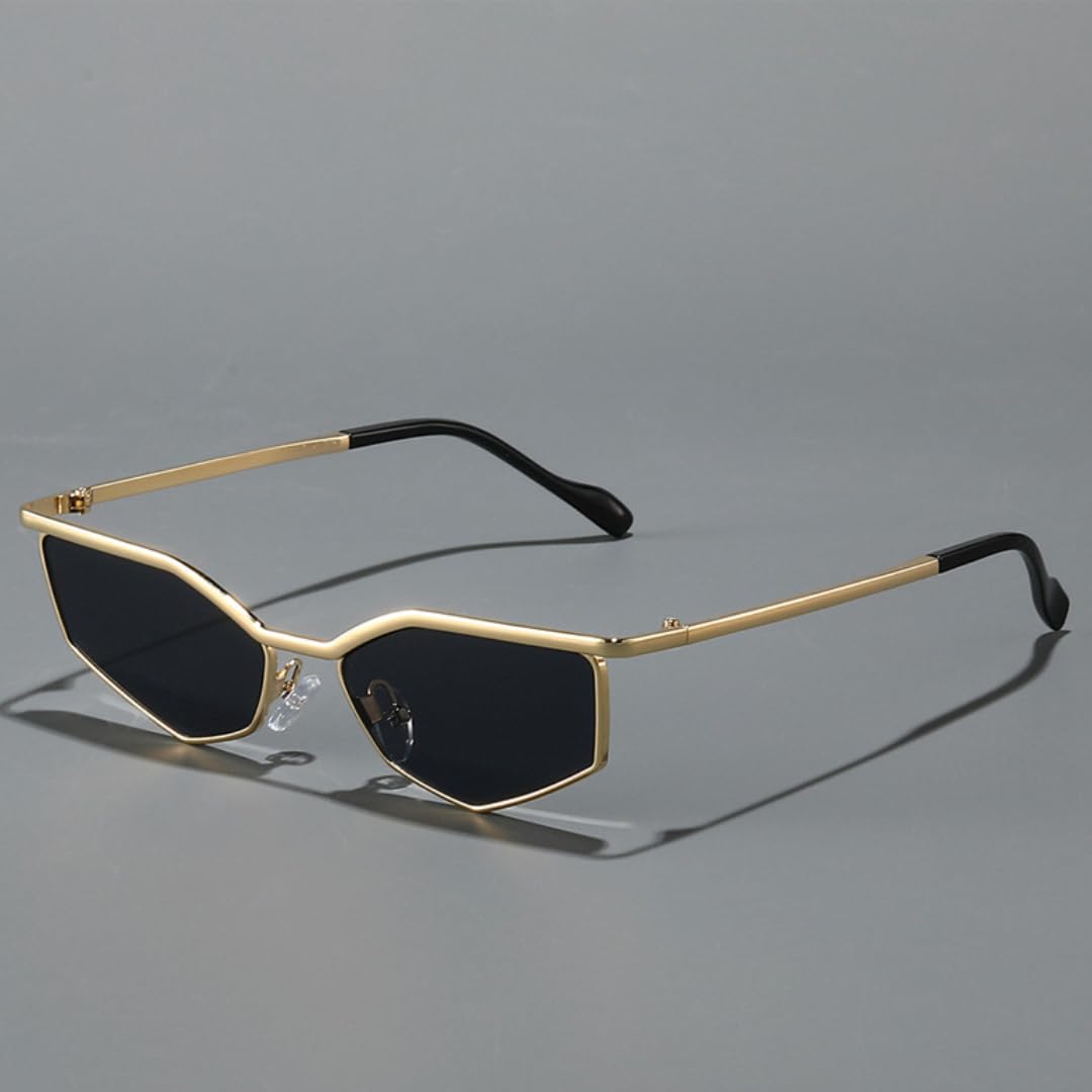 Gafas de sol de polígono de moda para mujer, gafas de sol de ojo de gato, gafas de metal UV400 para hombre