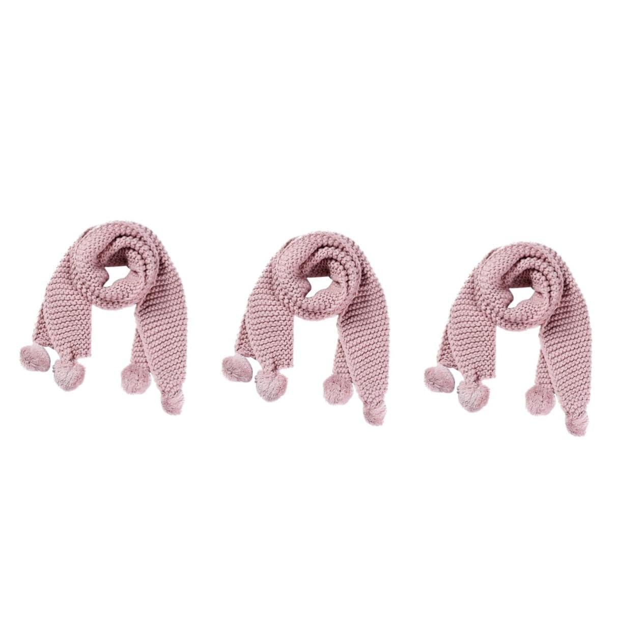 3 Piezas niño Bufanda de Invierno Bufandas para niños con Bolas peludas de niño cálida para niños de Lana Rosa